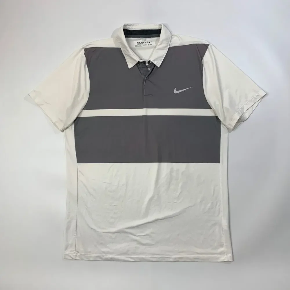 Nike Polo Shirt Mens XL White Graphite‎ Grey Momentum Golf Dri Fit Modern Fit